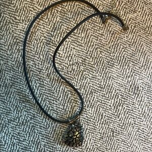 Black leather Necklace with silver Pendant